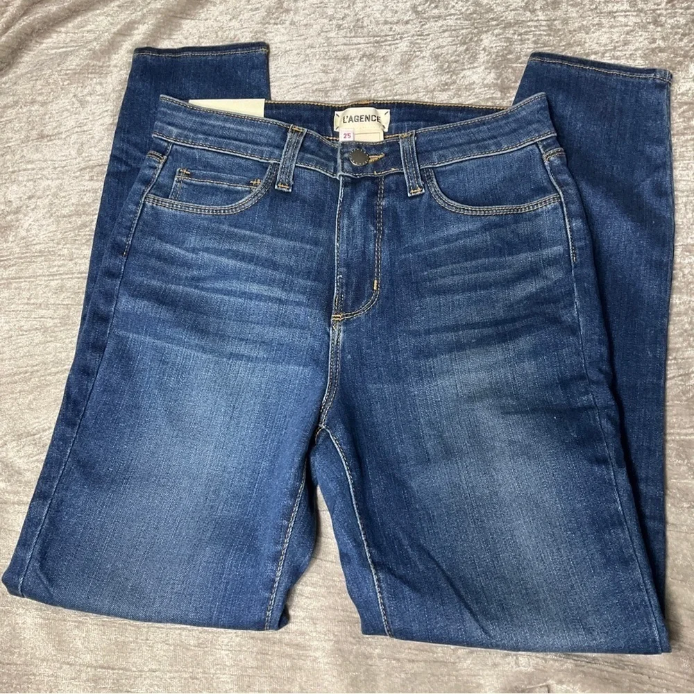 NWT L'agence Margot High Rise Skinny Jeans Size 25” Waist Stretch Blue Neptune - Picture 9 of 15